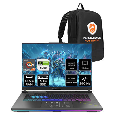 ASUS Rog Strix G16 R9 8940HX 64GB 4TB SSD RTX5060/8GB 240Hz 16" WQXGA FDOS Gaming Laptop G614PM