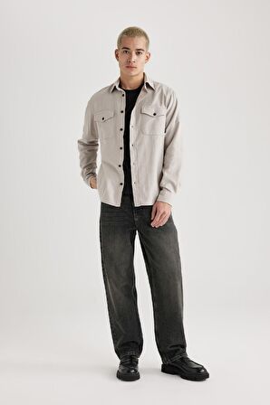 DeFacto Regular Fit Polo Yaka Basic Düz Pamuklu Uzun Kollu Gömlek B2654AX24SPGR302