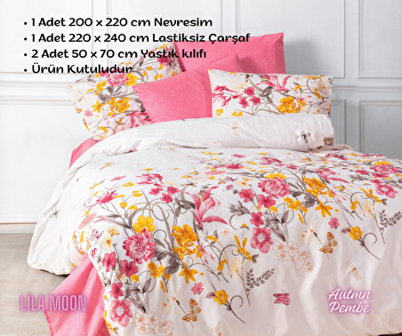 Ranforce Light Autmn Pembe Çift Kişilik Pamuklu Nevresim Takımı