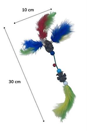 Periboia Tüylü Tahta Boncuklu Zilli Kedi Oyuncağı Çok Renkli Kedi Oyuncak