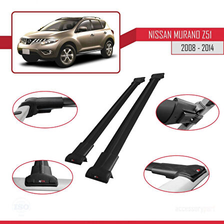 Nissan Murano 2 (Z51) 2008-2014 Arası ile Uyumlu FLY Model Ara Atkı Tavan Barı Siyah 2 Adet