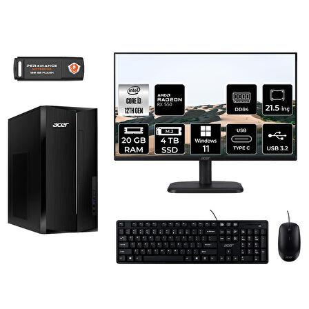 ACER ASPİRE TC1760 MDT004D270 i3 12100 20GB RAM 4TB SSD RX550 4GB 21.5" W11P MASAÜSTÜ PC