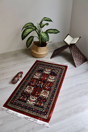 Pratik Ve Taşınabilir Ipek Dokulu Keseli Seccade 40 Yama Desen S100110 Turuncu