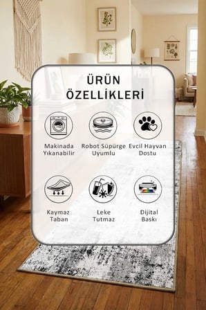 Tarz Beyaz Y Modern Dijital Baskı Yıkanabilir Kaymaz Yolluk Halı Beyaz