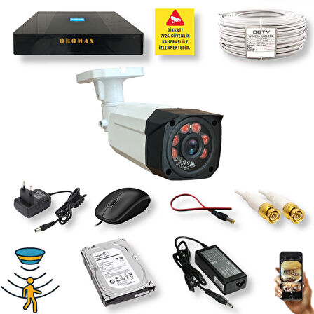 1 Kameralı Set - Hareket Algilayan 1080P Gece Görüşlü 5MP Sony Lens Güvenlik Kamerasi Seti 7808
