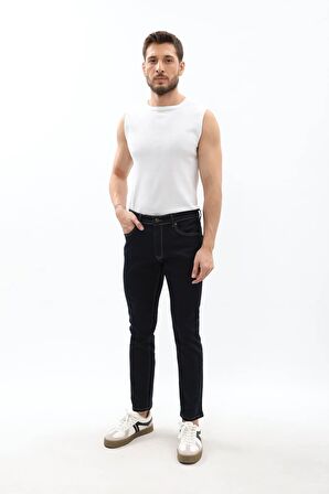 Erkek Straight Fit Likralı Lacivert Jean Pantolon