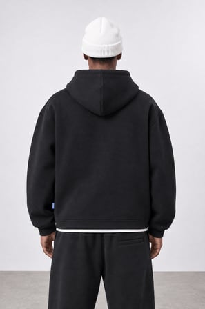 Erkek Cep Detaylı Panda Oversize Zip Siyah