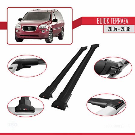 Buick Terraza CXL 2004-2008 Arası ile Uyumlu FLY Model Ara Atkı Tavan Barı Siyah 2 Adet