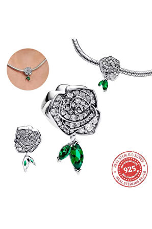 925 Ayar Gümüş Açan Işıltılı Gül Charm