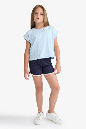 DeFacto Kız Çocuk Boxy Fit Bisiklet Yaka Basic Düz Kısa Kollu Tişört C4511A825SMBE343