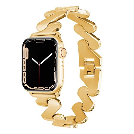 ​​​Apple Watch Uyumlu  38mm Kordon Kordon Metal Kıvrımlı Desenli Parlak Çelik Kayış Uyumlu KRD-80