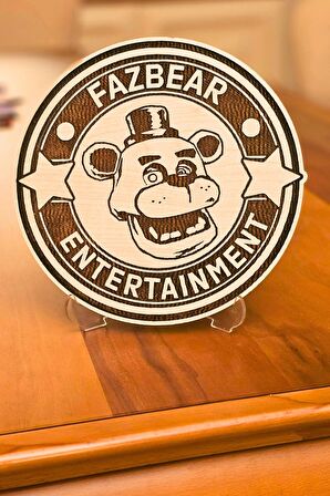 Fazbear Fnaf Ahşap Masa-Ofis Süsü 3d Kabartmalı Obje Tablo + Bardak Altlığı Freddy’nin Pizza Dükkânı’nda Beş Gece