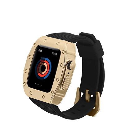 ​​​Apple Watch Uyumlu  7 45mm  Silikon Kordon ve Değişim Kiti Hublot Convert Paslanmaz Çelik Kasa