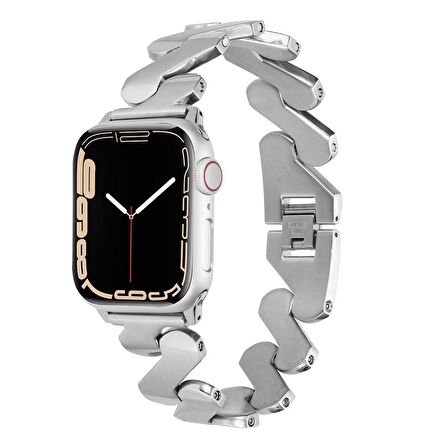 ​​​Apple Watch Uyumlu  42mm Kordon Kordon Metal Kıvrımlı Desenli Parlak Çelik Kayış Uyumlu KRD-80