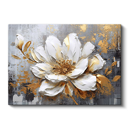 Altın Detaylı Beyaz Lotus Çiçeği Kanvas Tablo

