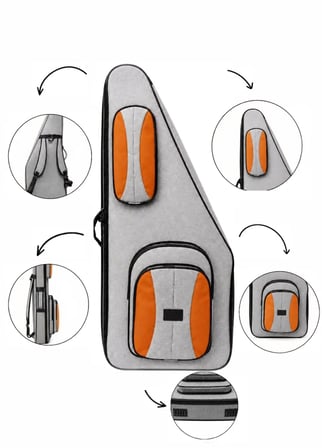 Profesyonel Kanun Kılıfı Gri/Turuncu Keten Kumaş – %100 Su Geçirmez – 3 mm EVA + 1 cm Polietilen Köpük Destekli – Darbeye Dayanıklı