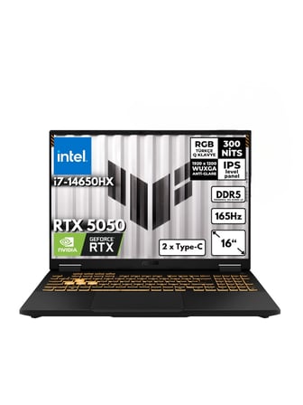 Asus TUF F16 Gaming  i7 14650HX 48 -GBDDR5 2 TBSSD
NVIDIA GeForce RTX 5050 8GB (115W) 16'' FHD+(1920 x 1200 WUXGA) 165Hz IPS FreeDos FX608JHRAT24