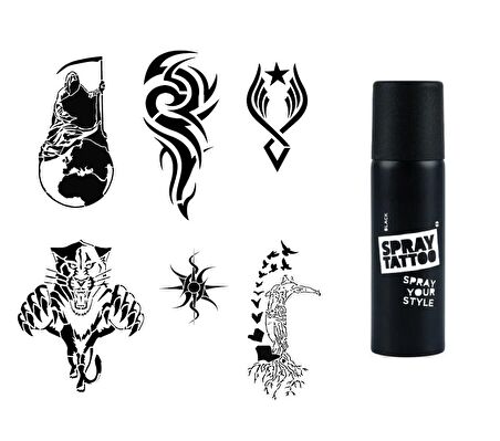 Tribal Felsefik Spray Tattoo Geçici Dövme Seti Dark Siyah Sprey 