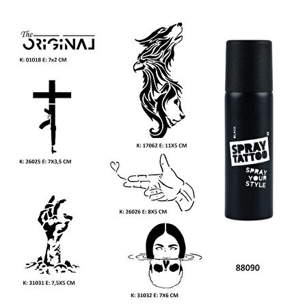 Savaş ve Zombi Spray Tattoo Geçici Dövme Seti Dark Siyah Sprey 