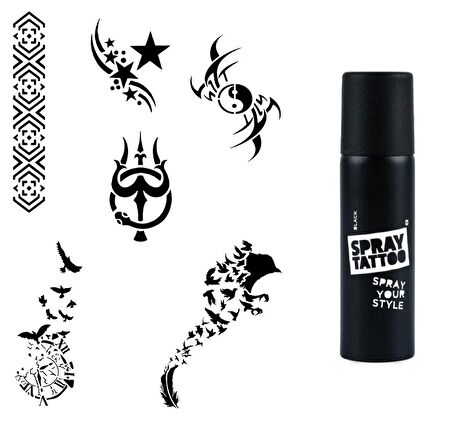 Kuş ve Kol Spray Tattoo Geçici Dövme Seti Dark Siyah Sprey 