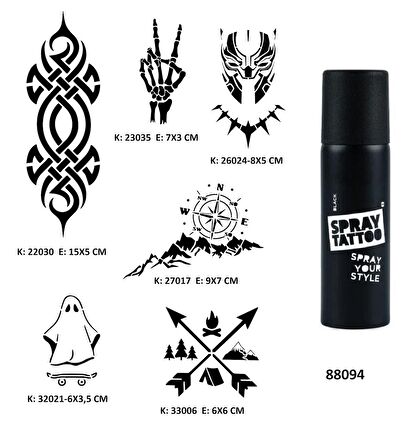 Fantastik Modeller Spray Tattoo Geçici Dövme Seti Dark Siyah Sprey 