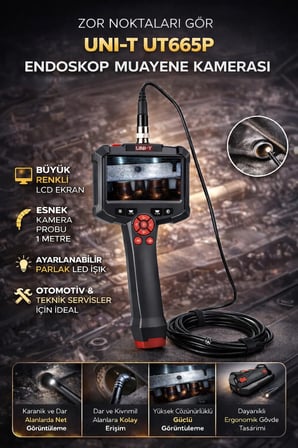 Uni-t UT665P 1mt kamera kablolu Tek Lensli Taşınabilir Endüstriyel Boroskop