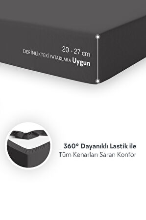 Calmera Home Çift Kişilik %100 Pamuk Penye Lastikli Çarşaf - Battal King Size - 180 x 200 cm Antrasit