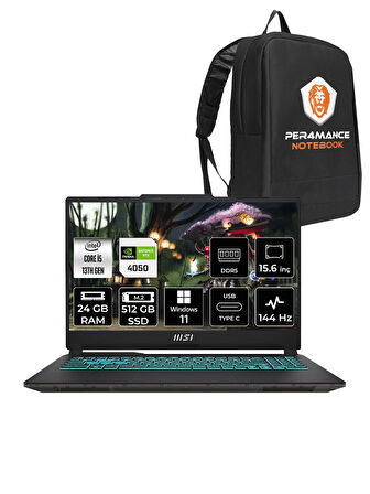 MSI Cyborg 15 A13VE78 i5-13420H 24GB 512GB SSD RTX4050/6GB 15.6" FHD 144Hz W11P & PER4 ÇANTA