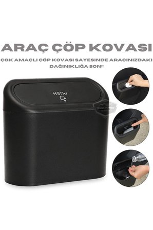 Araç İçi Çöp Kovası Portatif Taşınabilir Kapaklı Araba Çöp Kutusu Oto Organizer Düzenleyici Siyah