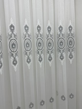 NİVEMESHOME 1453  OSMANLI MOTİFLİ GÜMÜŞ DETAYLI  1/3  PİLELİ TÜL PERDE APM