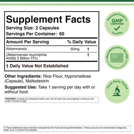 Akkermansia Muciniphila AH39 5 Billion TFU 50 mg 120 Capsules - usa Menşei