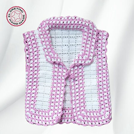 Uretti - Yıldız 7202 9515 El Örgüsü Pembe Renk Kız Çocuk Yelek / 2 Yaş