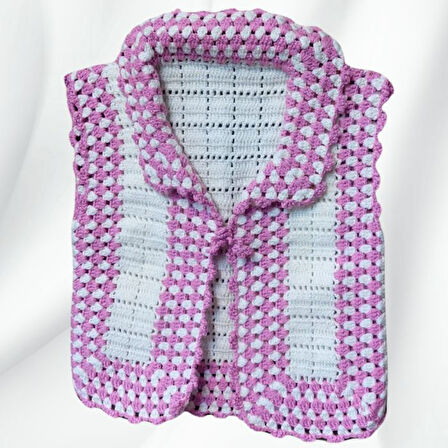 Uretti - Yıldız 7202 9515 El Örgüsü Pembe Renk Kız Çocuk Yelek / 2 Yaş