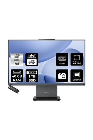 Thinkcentre Neo 50A Core 5 210H 40GB RAM 1TB SSD 27" FHD FreeDOS 12SAA05QTRP323 All In One Bilgisayar + Per4 USB