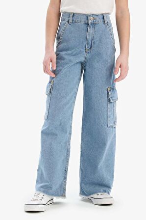 DeFacto Kız Çocuk Wide Leg Kargo Geniş Bol Paça Jean Pantolon E2304A825SPNM39