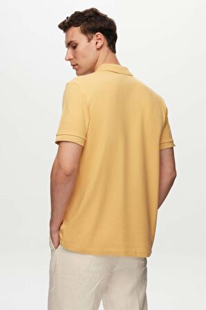 Ds Damat Regular Fit Açık Sarı Pike Dokulu %100 Pamuk Kıvrılmaz Polo Yaka Nakışlı T-Shirt 4HC14ORT51000 4HC14ORT51000