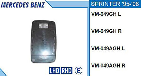 DİKİZ AYNA CAMI SOL MERCEDES SPRINTER 95-99 KÖR NOKTALI (VAR)ISITMALI