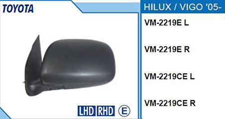 DİKİZ AYNASI SAĞ KROMLU TOYOTA HILUX / VIGO 05- ELEKTRİKLİ KROMLU KAPAK