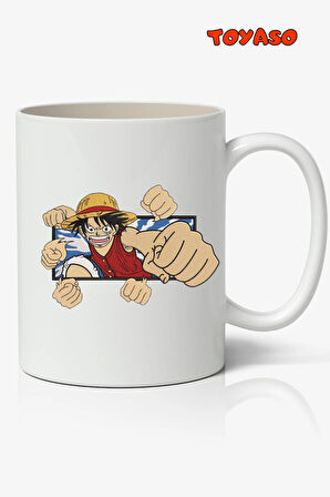 One Piece Hasır Şapkalı Luffy Anime Temalı Beyaz Kupa Bardak Sevgiliye Arkadaşa Hediye