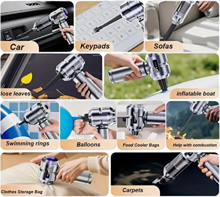 Suitu ST-6697APlus 20000 PA Kablosuz Şarjlı Vakum Üfleme Araç Oto Süpürgesi 3 Filtre