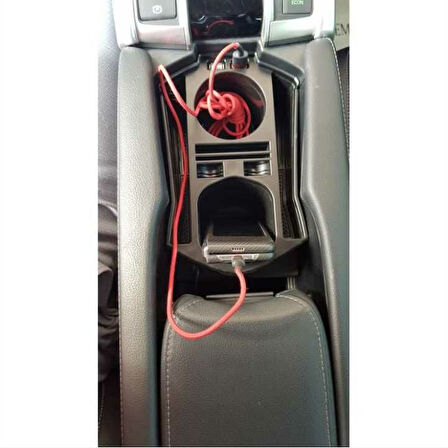 Honda Civic Fc5 2016-2021 Usb Portlu Orta Konsol Kutusu Siyah