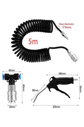 Tır Kamyon Minibüs Kompresör 5 Metre Hava Hortumu ve Tabancası Bağlantı Elemanı Set