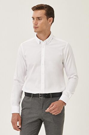 Ütü Gerektirmeyen Taılored Slim Fit Dar Kesim Düğmeli Yaka %100 Pamuk Gömlek