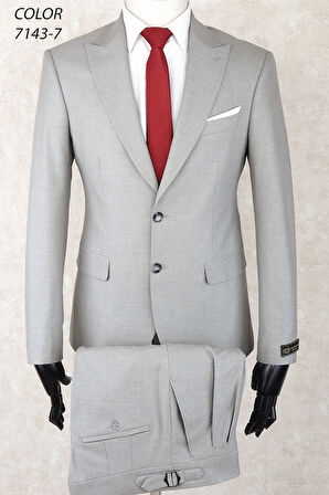 Slim Fit İki Düğme Sivri Yaka Çift Yırtmaç Tokalı ve Pileli Pantolon Drop 6  Takım Elbise