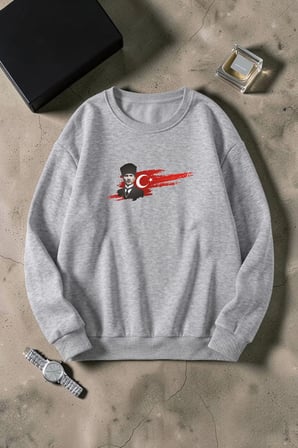 Unisex Atatürk Baskılı Bisiklet Yaka Sweatshirt