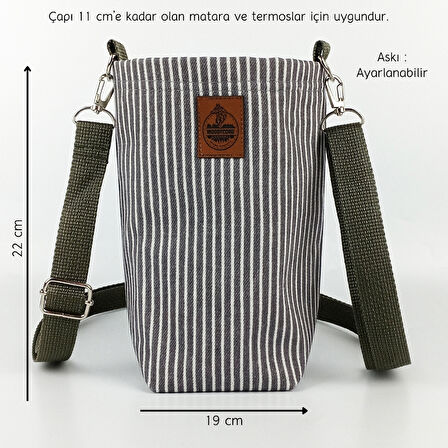 Woodycord 2 Litrelik Gri Beyaz Çizgili Kot Matara Termos Kılıfı