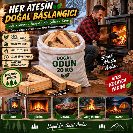 Kuru dilimlenmiş odun 20 kg sömine soba ve kamp alanlarında kullanıma uygun