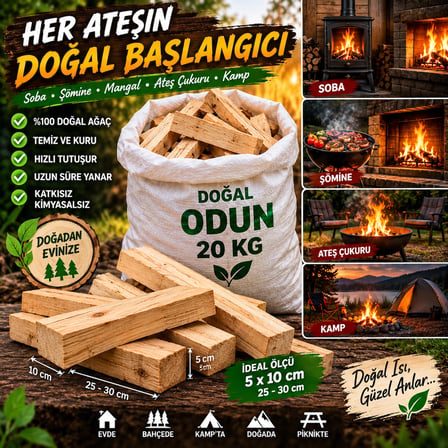 Kuru dilimlenmiş odun 20 kg sömine soba ve kamp alanlarında kullanıma uygun