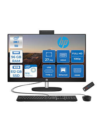 Hp 27-CR1013NT Intel Core Ultra 7 155U 96GB Ddr5 Ddr5 512GB SSD Freedos Intel® Aı Boost 27 Inç IPS Fullhd All In One Bilgisayar B88GNEAF21+ Zetta Flash Bellek