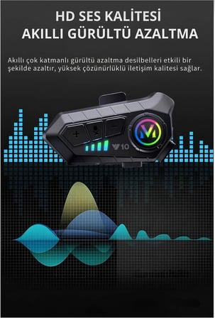 Y10 Bluetooth 5.3 Motosiklet Kask Kulaklığı Intercom RGB Işıklı IPX6 Su Geçirmez 1000mAh